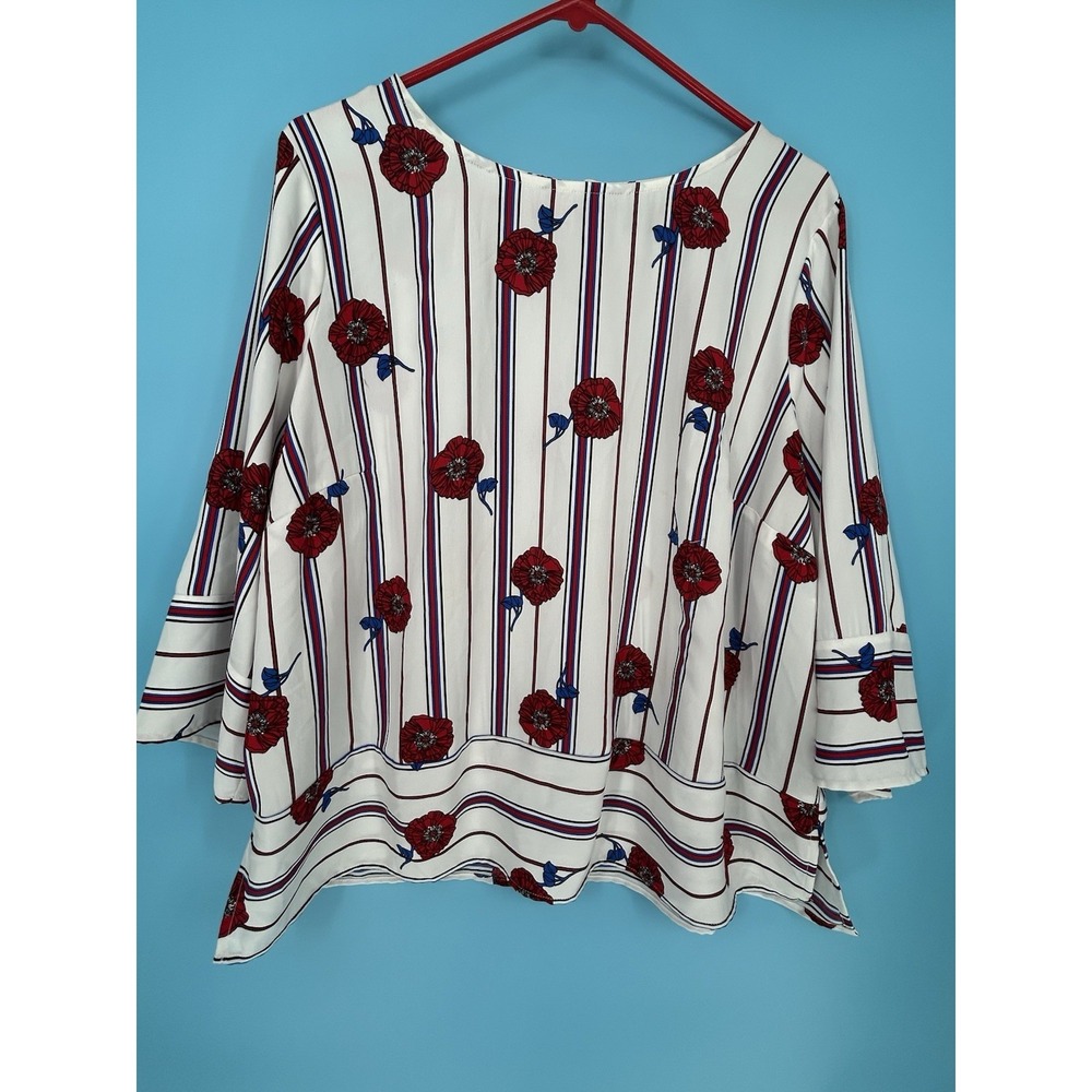 Liz Claiborne Woman 1X Floral Striped Polyester Blouse